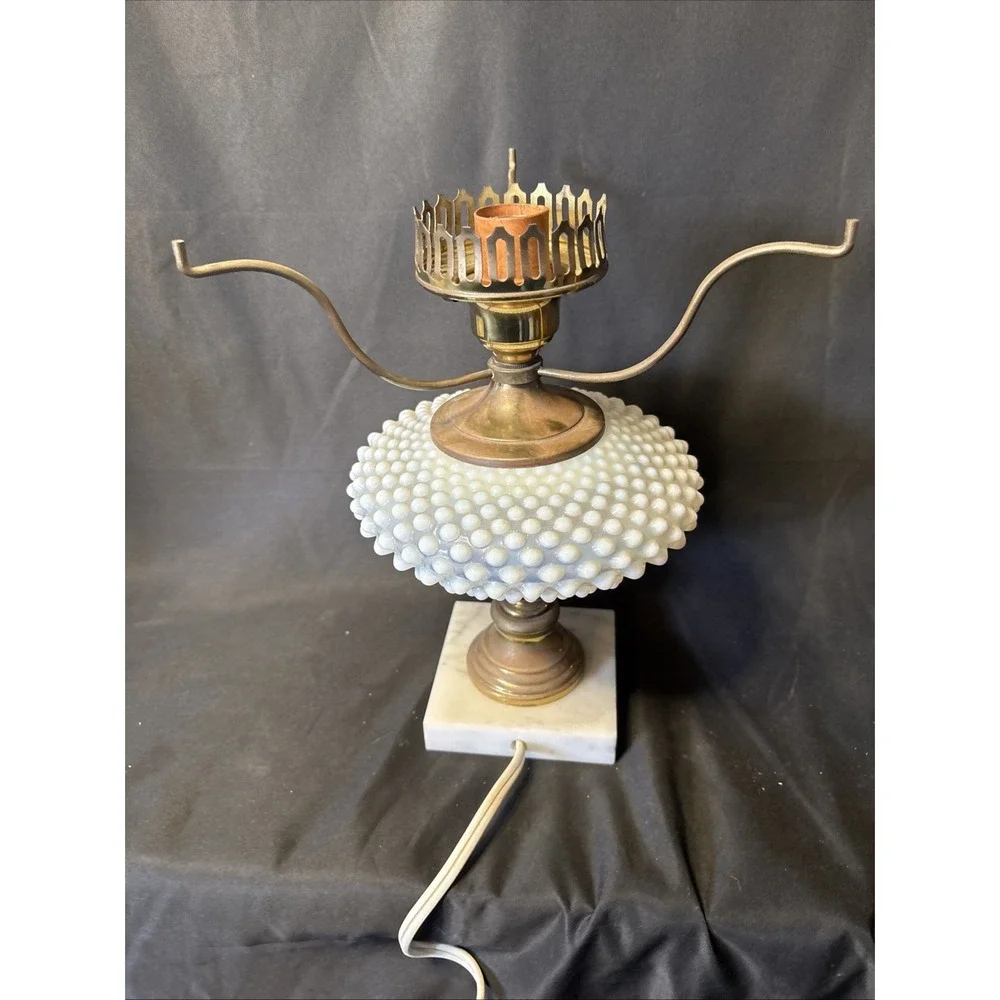 Vintage French Opalescent Hobnail Table Lamp with Marble Base